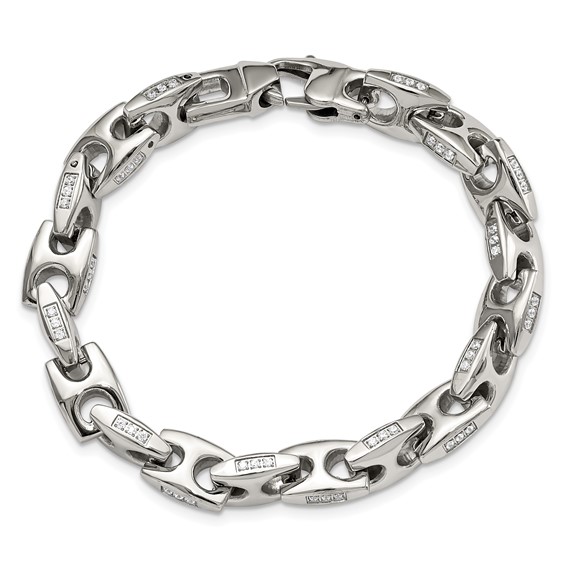 Chisel Stainless Steel Polished with CZ 9 inch Bracelet