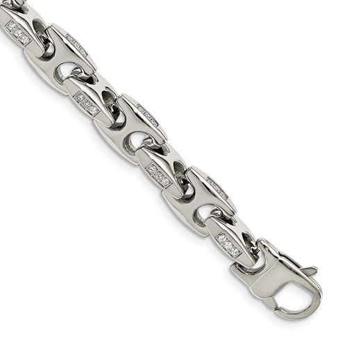 Chisel Stainless Steel Polished Bracelet with CZ, 9"