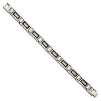 Chisel Stainless Steel Brushed and Polished Bracelet with CZ and Black Carbon Fiber Inlay Link, 8.75" view 2