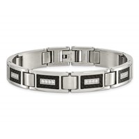 Chisel Stainless Steel Brushed and Polished Bracelet with CZ and Black Carbon Fiber Inlay Link, 8.75" view 3