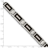 Chisel Stainless Steel Brushed and Polished Bracelet with CZ and Black Carbon Fiber Inlay Link, 8.75" view 4