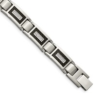 Chisel Stainless Steel Brushed and Polished Bracelet with CZ and Black Carbon Fiber Inlay Link, 8.75" view 1