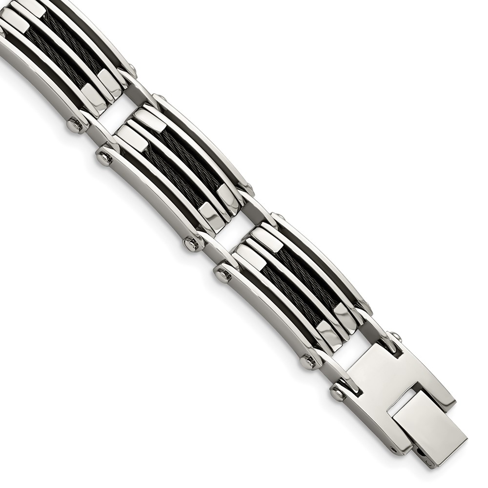 Stainless Steel 8.5in Polished Black IP-plated Wire Bracelet