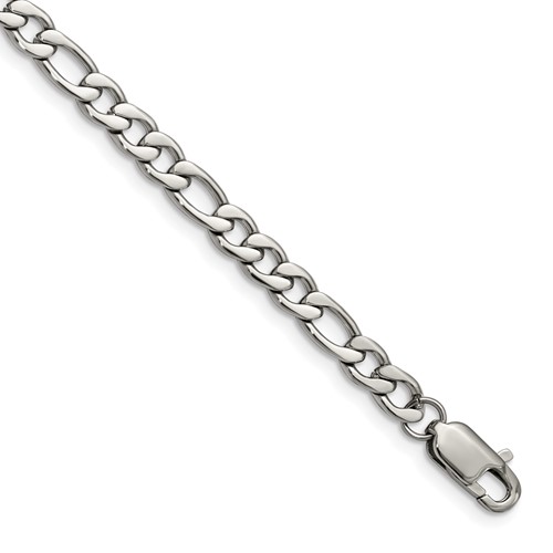 Chisel Stainless Steel Polished Figaro Bracelet, 9"