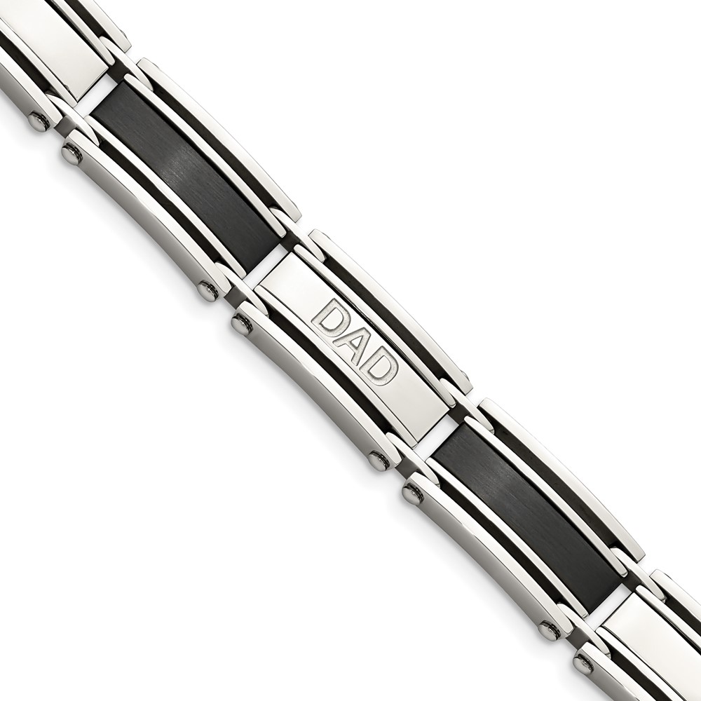 Stainless Steel 8.5in Brushed and Polished Black IP-plated DAD Bracelet
