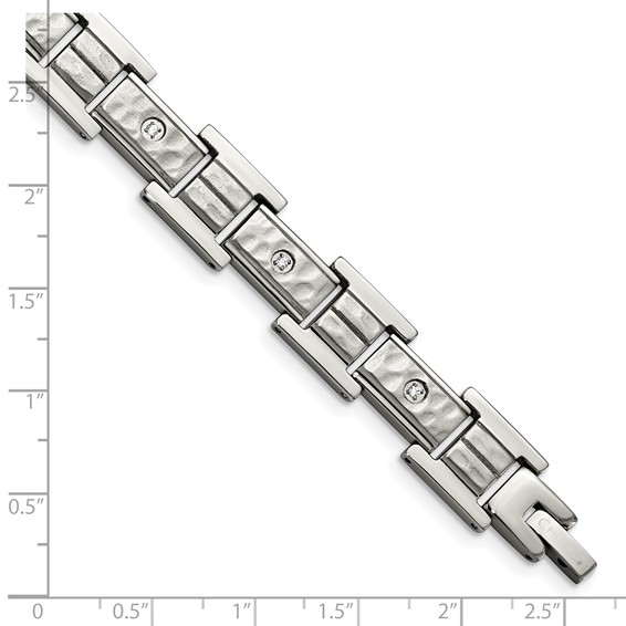 Chisel Stainless Steel Brushed Polished and Hammered with CZ 8.5 inch Bracelet