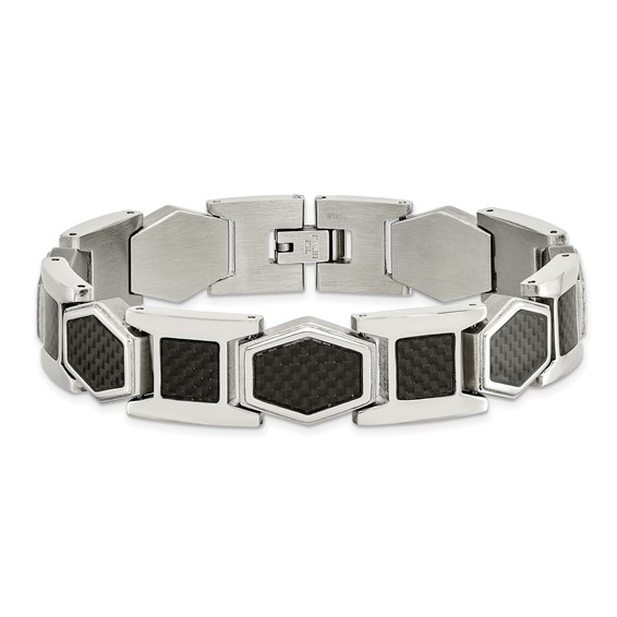 Chisel Stainless Steel Polished with Black Carbon Fiber Inlay 8.75 inch Link Bracelet