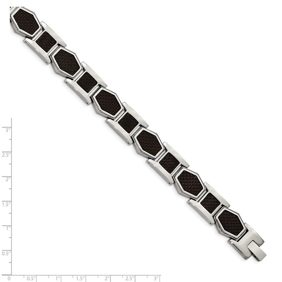Chisel Stainless Steel Polished with Black Carbon Fiber Inlay 8.75 inch Link Bracelet