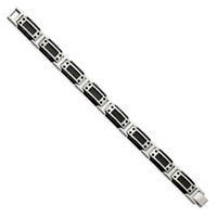 Chisel Stainless Steel Polished Black IP-plated Bracelet with Black Carbon Fiber Inlay Link, 8.5" view 3