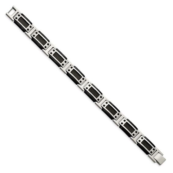 Chisel Stainless Steel Polished Black IP-plated with Black Carbon Fiber Inlay 8.5 inch Link Bracelet