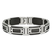 Chisel Stainless Steel Polished Black IP-plated Bracelet with Black Carbon Fiber Inlay Link, 8.5" view 4