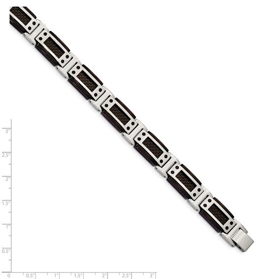 Chisel Stainless Steel Polished Black IP-plated with Black Carbon Fiber Inlay 8.5 inch Link Bracelet