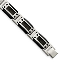 Chisel Stainless Steel Polished Black IP-plated Bracelet with Black Carbon Fiber Inlay Link, 8.5" view 1