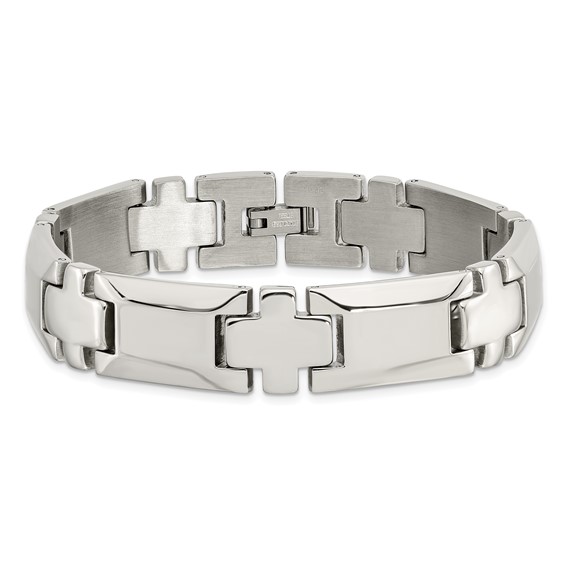 Chisel Stainless Steel Polished 8.5 inch Cross Link Bracelet
