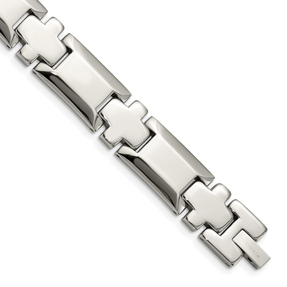 Chisel Stainless Steel Polished 8.5 inch Cross Link Bracelet