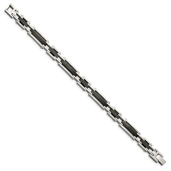 Chisel Stainless Steel Polished Black IP-plated with Solid Black Carbon Fiber 8.25 inch Link Bracelet
