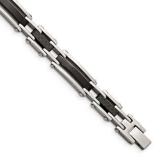Chisel Stainless Steel Polished Black IP-plated with Solid Black Carbon Fiber 8.25 inch Link Bracelet