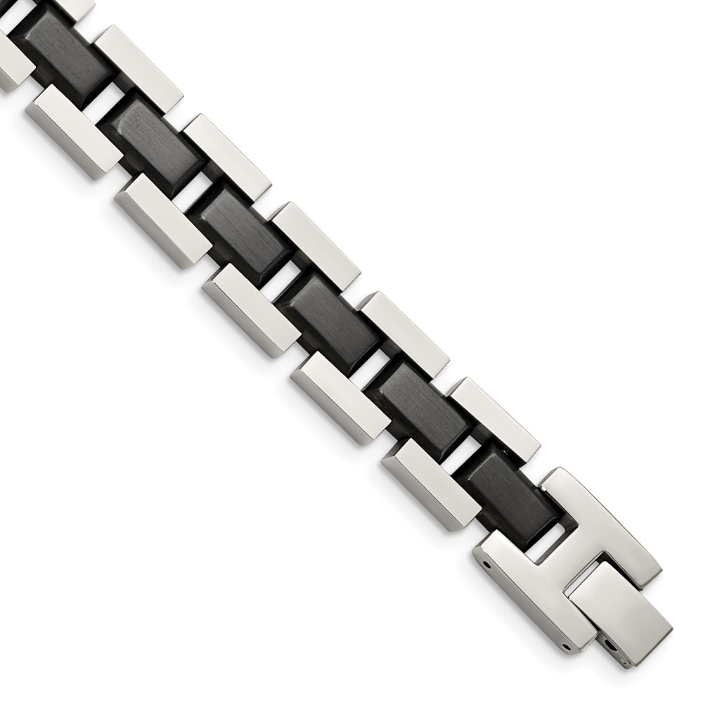 Stainless Steel Brushed and Polished Gun Metal IP-plated 8.75in Bracelet