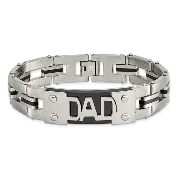 Chisel Stainless Steel Brushed and Polished Black IP-plated DAD 9 inch Bracelet