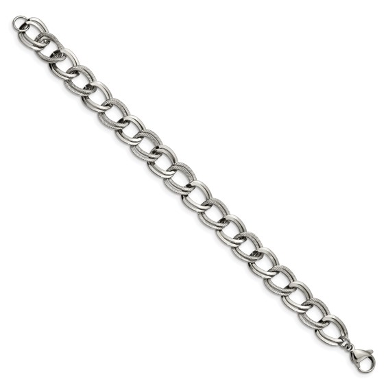 Chisel Stainless Steel Polished and Textured 8 inch Link Bracelet