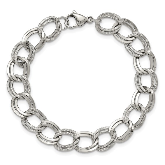 Chisel Stainless Steel Polished and Textured 8 inch Link Bracelet