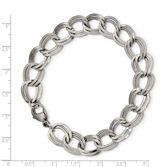 Chisel Stainless Steel Polished and Textured 8 inch Link Bracelet