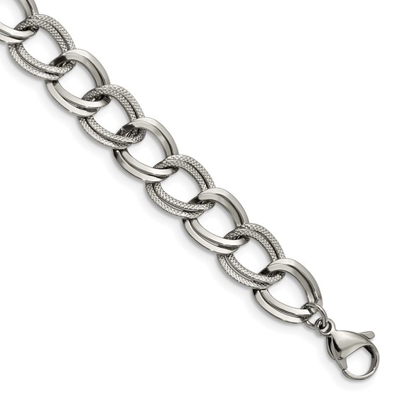 Chisel Stainless Steel Polished and Textured 8 inch Link Bracelet