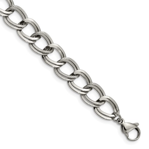 Chisel Stainless Steel Polished and Textured Link Bracelet, 8"