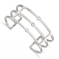 Stainless Steel Polished CZ Cuff Bangle view 1
