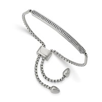 Chisel Stainless Steel Polished Bracelet with 2 Row CZ Bar Friendship Bolo Adjustable view 1