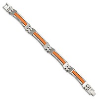 Chisel Stainless Steel Polished Bracelet with Orange Greek Key Design Rubber Inlay, 9" view 2