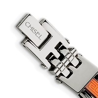 Chisel Stainless Steel Polished Bracelet with Orange Greek Key Design Rubber Inlay, 9" view 3