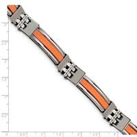 Chisel Stainless Steel Polished Bracelet with Orange Greek Key Design Rubber Inlay, 9" view 4