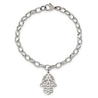 Chisel Stainless Steel Polished Chamseh Hamsa Bracelet, 7" view 4
