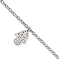 Chisel Stainless Steel Polished Chamseh Hamsa Bracelet, 7" view 1