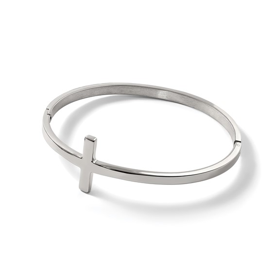 Chisel Stainless Steel Polished Sideways Cross Hinged Bangle
