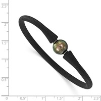 Chisel Stainless Steel 10-11mm Black Tahitian Pearl Black Silicone Bracelet with Hidden Clasp view 3