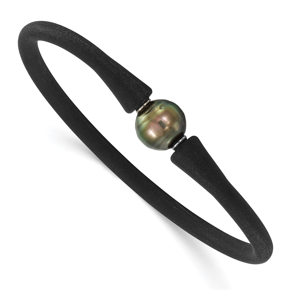 Stainless Steel Polished w/Silicone 10-11mm Tahitian Pearl Bracelet