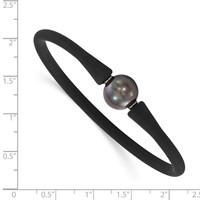 Chisel Stainless Steel 11-12mm Black Freshwater Cultured Pearl Black Silicone Bracelet with Hidden Clasp view 2