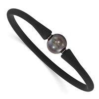 Chisel Stainless Steel 11-12mm Black Freshwater Cultured Pearl Black Silicone Bracelet with Hidden Clasp view 1