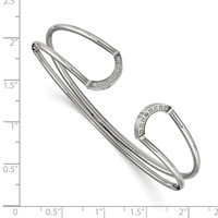Stainless Steel Polished Bangle with CZ Flexible Cuff view 2