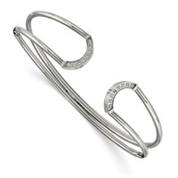 Stainless Steel Polished Bangle with CZ Flexible Cuff view 1