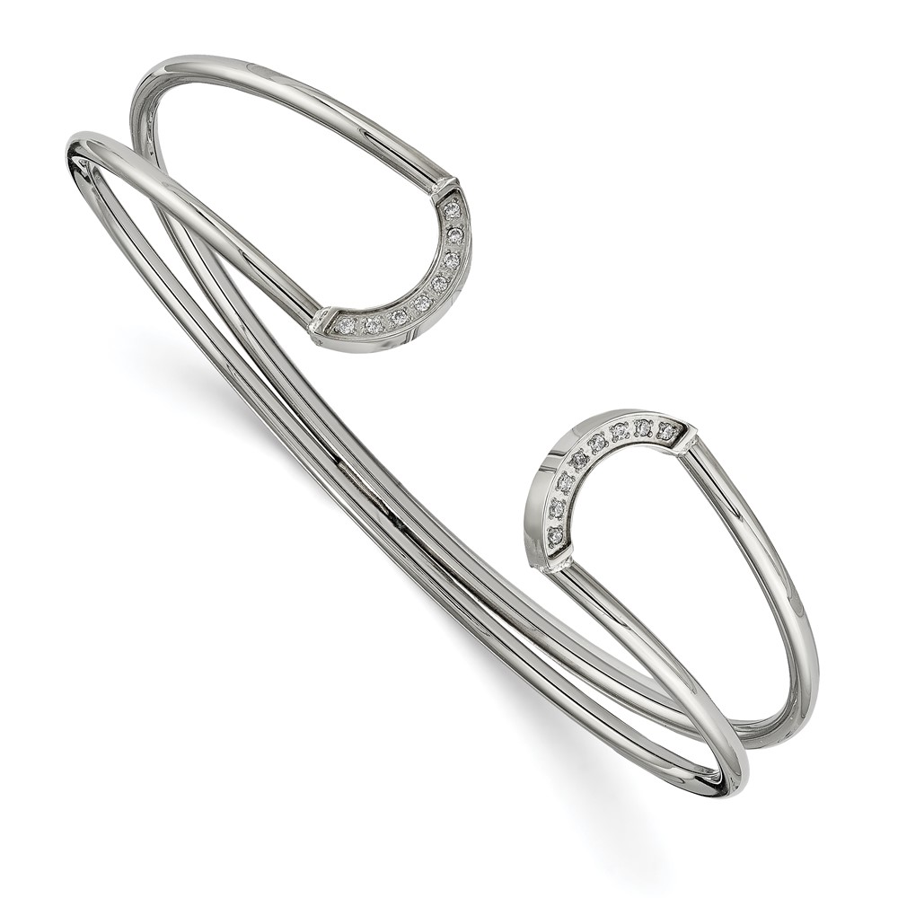 Stainless Steel Polished with CZ Flexible Cuff Bangle
