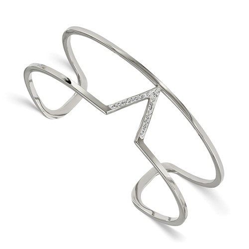 Stainless Steel Polished Bangle with Preciosa Crystal V Shape