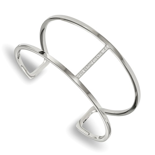 Chisel Stainless Steel Polished Bangle with Preciosa Crystal Cuff