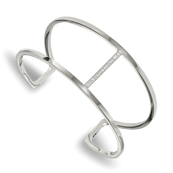 Chisel Stainless Steel Polished with Preciosa Crystal Cuff Bangle