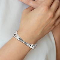 Chisel Stainless Steel Brushed and Polished Twisted Hinged Bangle view 3