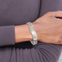 Stainless Steel Polished Waved ID Cuff Bangle view 3