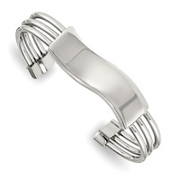 Stainless Steel Polished Waved ID Cuff Bangle view 1