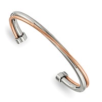 Chisel Stainless Steel Polished Rose IP-plated Twisted Cuff Bangle view 1